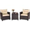 3 Pieces Patio Furniture Set, PE Rattan Wicker 3 Pcs Outdoor Sofa Set w/Washable Cushion and Tempered Glass Tabletop