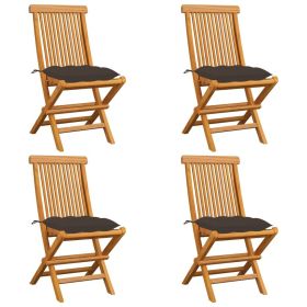 Patio Chairs with Taupe Cushions 4 pcs Solid Teak Wood