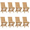 Patio Chairs with Beige Cushions 8 pcs Solid Teak Wood