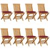 Patio Chairs with Wine Red Cushions 8 pcs Solid Teak Wood