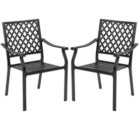 Set of 2 Patio Dining Chairs with Curved Armrests and Reinforced Steel Frame