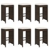Patio Bar Stools with Cushions 6 pcs Brown Poly Rattan