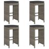 Patio Bar Stools with Cushions 4 pcs Gray Poly Rattan