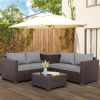Patio PE Wicker Furniture Set 4 Pieces Outdoor Rattan Sectional Conversation Sofa Chair with Storage Box Table and Cushions