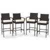 2/4 Pieces Outdoor PE Rattan Cushioned Barstool Set with Armrests