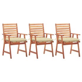 Patio Dining Chairs 3 pcs with Cushions Solid Acacia Wood (Color: Brown)