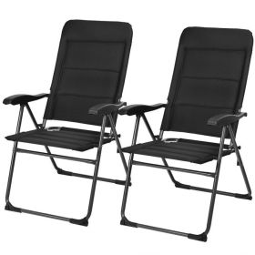 2 Pieces Outdoor Folding Patio Chairs with Adjustable Backrests for Bistro and Backyard (Color: Black)