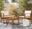 Patio Furniture 4 Piece Outdoor Acacia Wood Patio Conversation Sofa Set with Table and Cushion Porch Furniture Sets