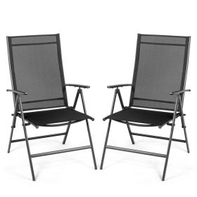 Set of 2 Adjustable Portable Patio Folding Dining Chair Recliners (Color: Black)