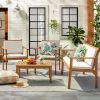 Patio Furniture 4 Piece Outdoor Acacia Wood Patio Conversation Sofa Set with Table and Cushion Porch Furniture Sets
