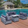 7 Pieces Wicker Patio Furniture Set PE Rattan Outdoor Conversation Sofa Set with Liftable Storage Table and Non-Slip Cushions